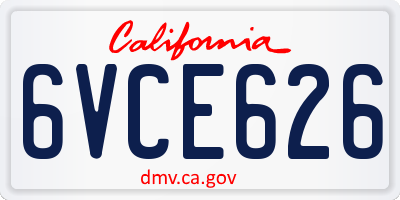 CA license plate 6VCE626
