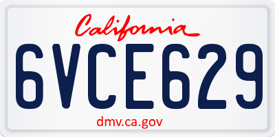 CA license plate 6VCE629