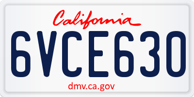 CA license plate 6VCE630