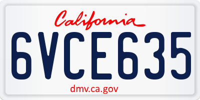 CA license plate 6VCE635