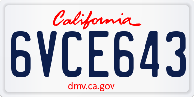 CA license plate 6VCE643
