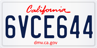 CA license plate 6VCE644