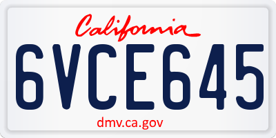 CA license plate 6VCE645