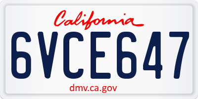 CA license plate 6VCE647