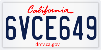 CA license plate 6VCE649