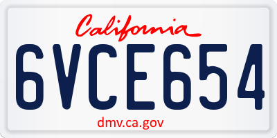 CA license plate 6VCE654