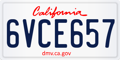CA license plate 6VCE657