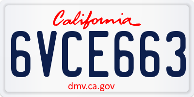 CA license plate 6VCE663