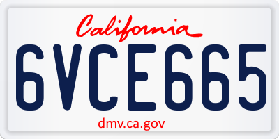 CA license plate 6VCE665