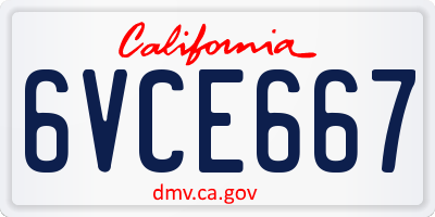CA license plate 6VCE667