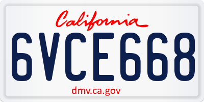 CA license plate 6VCE668