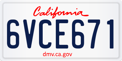 CA license plate 6VCE671