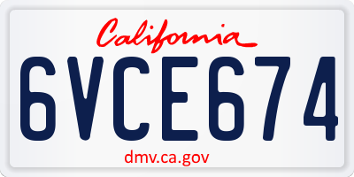 CA license plate 6VCE674