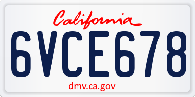 CA license plate 6VCE678
