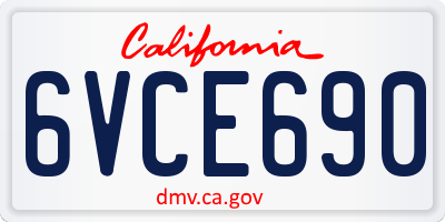 CA license plate 6VCE690