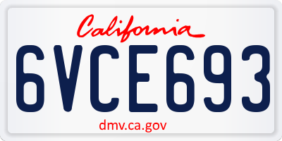 CA license plate 6VCE693