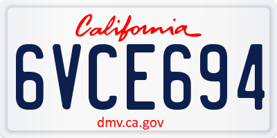 CA license plate 6VCE694