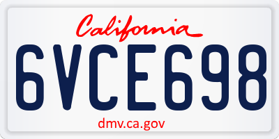 CA license plate 6VCE698