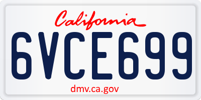 CA license plate 6VCE699