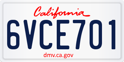 CA license plate 6VCE701