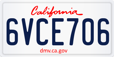 CA license plate 6VCE706