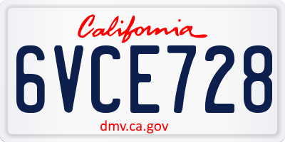 CA license plate 6VCE728