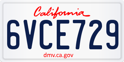CA license plate 6VCE729