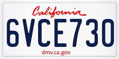 CA license plate 6VCE730