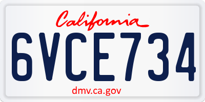CA license plate 6VCE734