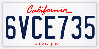 CA license plate 6VCE735