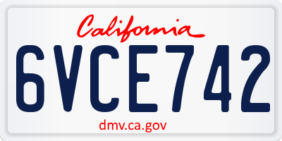 CA license plate 6VCE742