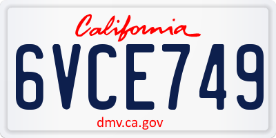CA license plate 6VCE749