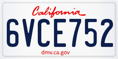 CA license plate 6VCE752
