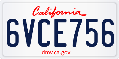 CA license plate 6VCE756