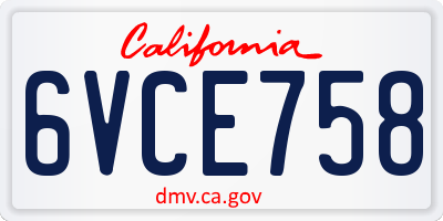 CA license plate 6VCE758