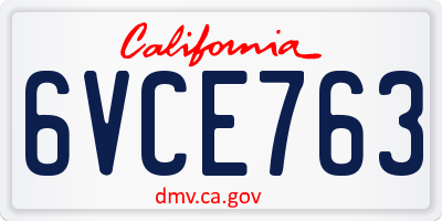 CA license plate 6VCE763