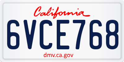 CA license plate 6VCE768