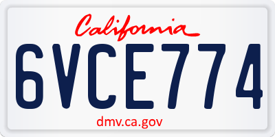 CA license plate 6VCE774