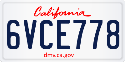 CA license plate 6VCE778