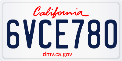 CA license plate 6VCE780