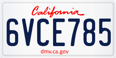 CA license plate 6VCE785
