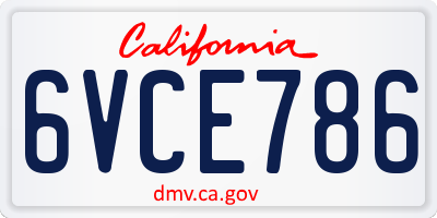 CA license plate 6VCE786