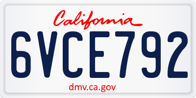 CA license plate 6VCE792
