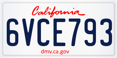 CA license plate 6VCE793