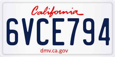 CA license plate 6VCE794