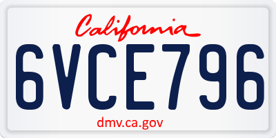 CA license plate 6VCE796