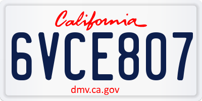 CA license plate 6VCE807