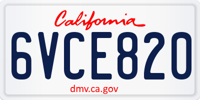 CA license plate 6VCE820