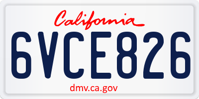 CA license plate 6VCE826