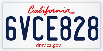 CA license plate 6VCE828